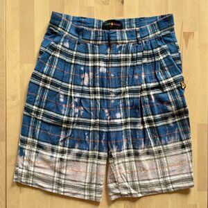 Teddy Fresh Unisex Navy Plaid Bleached Flannel Shorts size 28 NWOT NEW